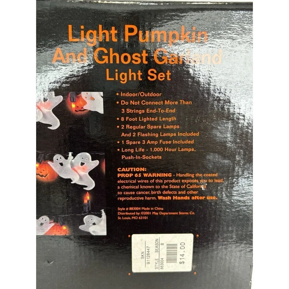 Halloween Ghost Pumpkin Set 2 String Garland Lights Decor Spooky Jack O Lantern